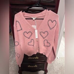 NWT Moon & Madison Pink Knit Cardigan with Heart Design Women’s Medium